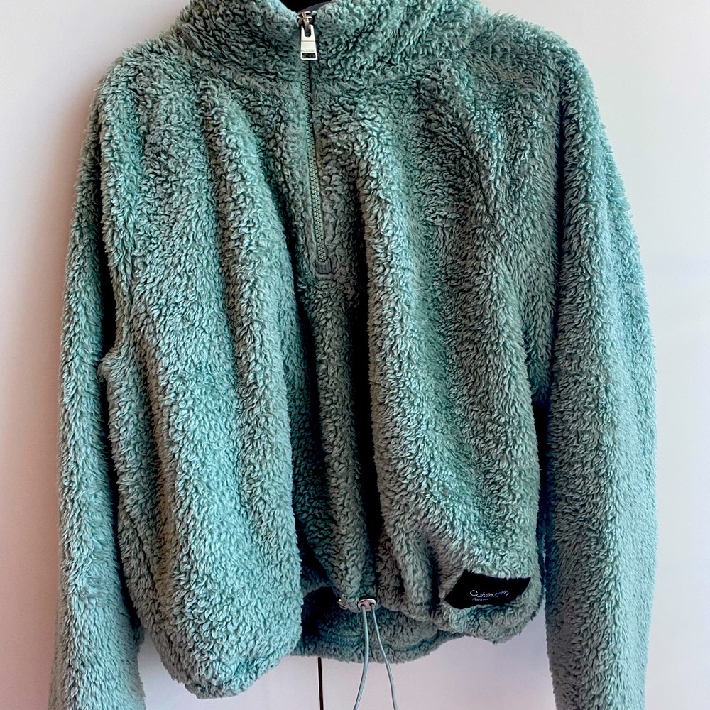 Calvin Klein half zip fluffy sweater, sage green color, worn 2 times